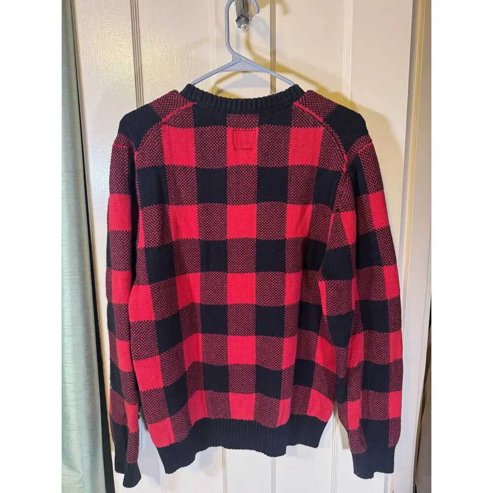 St. John’s Bay Men’s Medium Buffalo Plaid Bison Christmas Sweater Red Black